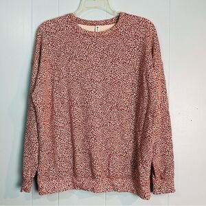 Athleta Women Small Balance Pullover Micro Cheetah Sweatshirt Athleisure Red